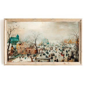 Holland Winter Landscape Samsung Frame TV Art, Snowy Countryside, Winter Landscape Frame TV, Ice Skating, Dutch Landscape, Netherland Art