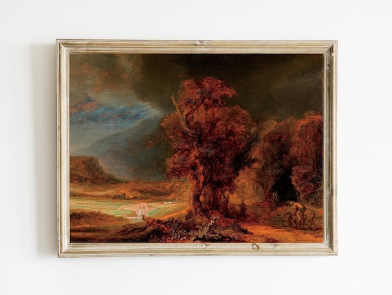 レンブラント・ファン・レイン - 善きサマリア人のいる風景画（印刷