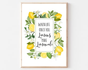 When Life gives you lemons make Lemonade Instant Download Art Print | Citrus Illustration | Summer Fruit Market Poster | Colorful Kitchen