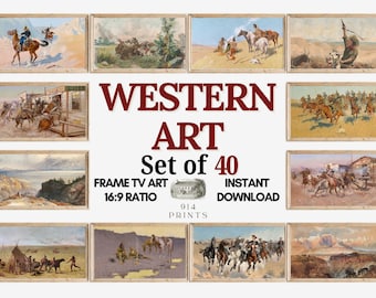Western Art Frame TV Art Set of 40 Bundle | Southwestern Landscape | Cowboys | American West | Americana | Remington Art | USA Country