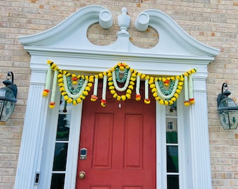 Marigold Toran Garland: Indian Wedding Diwali Door Hanging 6ft long garland Diwali decor, Pooja and wedding decorations