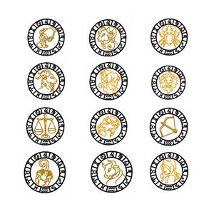 Zodiac signs embroidery design  kit 12 designs  - 4 sizes Instant Download