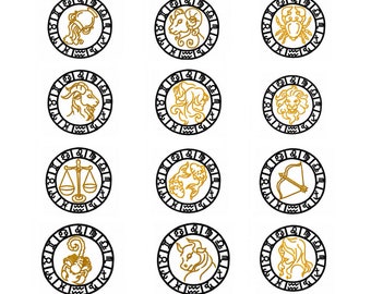 Zodiac signs embroidery design  kit 12 designs  - 4 sizes Instant Download