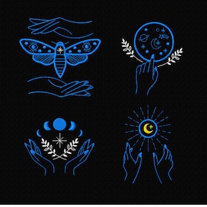 Sun and moon embroidery design kit 4 designs - 5 sizes Instant Download