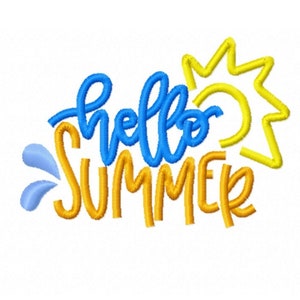 Hello summer embroidery design - 4 sizes Instant download