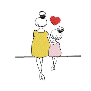 Mom and daughter embroidery design mothers day embroidery design - 5 sizes Instant Download