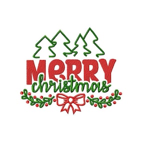 Merry Christmas embroidery design -5 sizes Instant Download