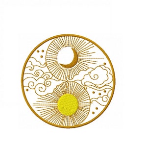 Sun and moon embroidery design - 6 sizes Instant Download