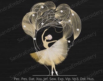 Magic fairy ballerina on a black background embroidery design - 8 sizes Instant Download
