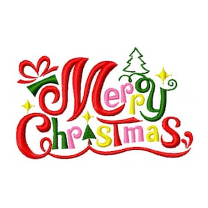 Merry Christmas embroidery design -4 sizes Instant Download
