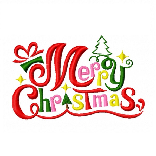Merry Christmas embroidery design -4 sizes Instant Download
