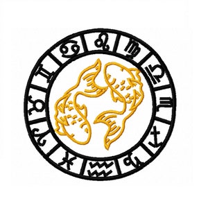Zodiac sign Pisces embroidery design - 4 sizes Instant Download
