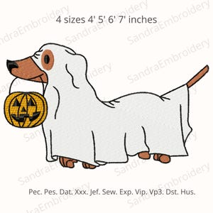 Ghost Dog Halloween Embroidery Design – Trick or Treat Machine Embroidery File - 4 sizes Instant Download