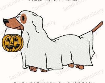 Ghost Dog Halloween Embroidery Design – Trick or Treat Machine Embroidery File - 4 sizes Instant Download