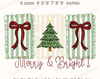 Può includere: Design natalizio ricamato con un albero di Natale verde, fiocchi rossi e la scritta "Merry & Bright!". Il design è disponibile in 6 misure, da 10,16 cm a 22,86 cm.