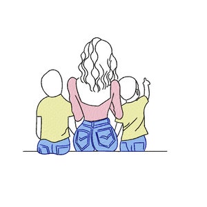 Mom and two son embroidery design mothers day embroidery design - 5 sizes Instant Download