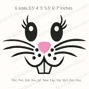 Cute Bunny face embroidery design, rabbit face embroidery file, easter embroidery design - Digital Download