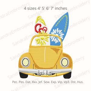 Summer car embroidery design - embroidery with surfboards - sunny bright embroidery design - 4 sizes Instant download