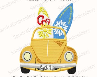 Summer car embroidery design - embroidery with surfboards - sunny bright embroidery design - 4 sizes Instant download