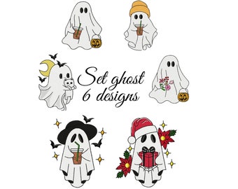 Halloween Ghost set embroidery design -  4 sizes Instant Download