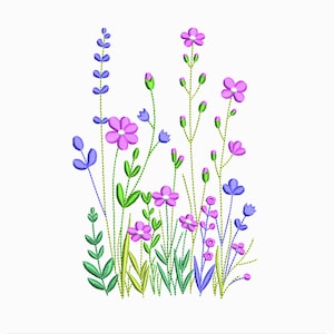 Summer wildflowers embroidery design - 6 sizes Instant download