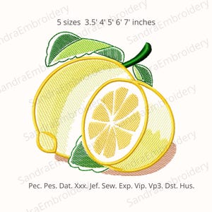 Lemon embroidery design - summer embroidery file - fruit pes embroidery design - 5 sizes Instant download