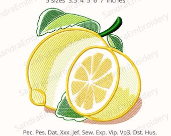 Lemon embroidery design - summer embroidery file - fruit pes embroidery design - 5 sizes Instant download