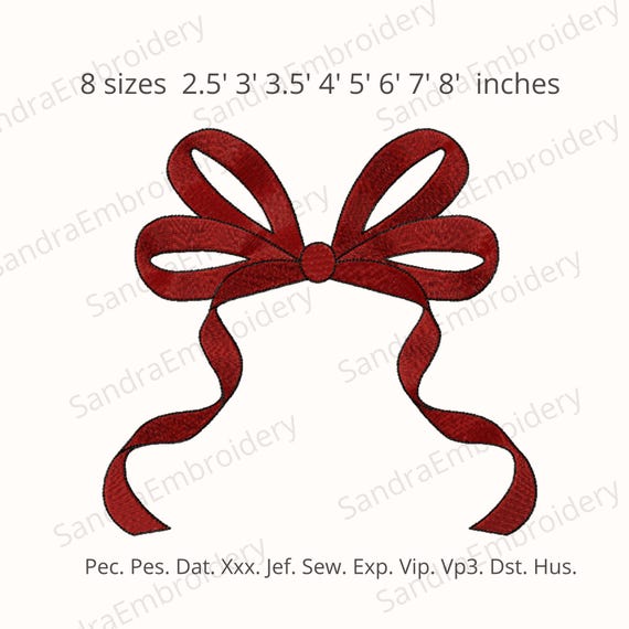 Mini Bow Machine Embroidery Design: 8 Sizes, Multiple Formats (Instant Download)