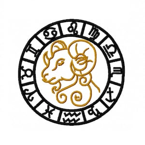 Zodiac sign Aries embroidery design - 4 sizes Instant Download