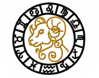 Zodiac sign Aries embroidery design - 4 sizes Instant Download