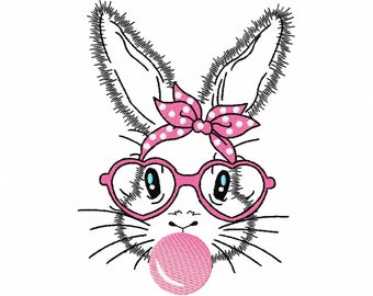 Bunny face embroidery design, rabbit embroidery design, easter embroidery design - 4 sizes