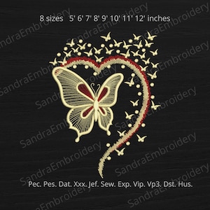Magic buttefly on a black background embroidery design - 8 sizes Instant Download
