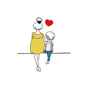 Mom and son embroidery design mothers day embroidery design - 5 sizes Instant Download