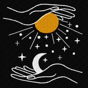Sun and moon embroidery design - 6 sizes Instant Download