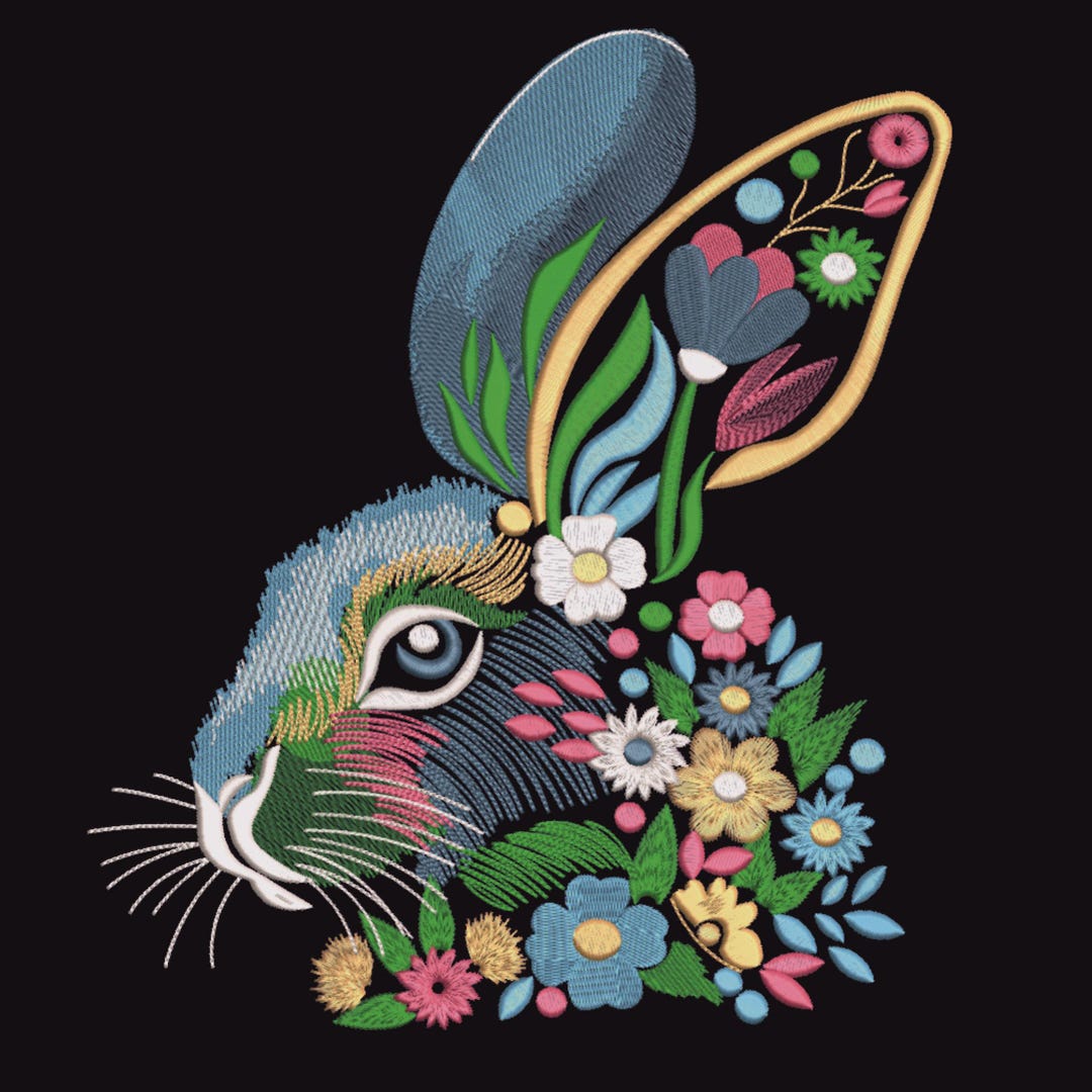 Floral Bunny Face Embroidery Design, Rabbit Embroidery Design, Easter ...