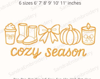 Fall Cozy Season Embroidery Design Autumn machine embroidery file  (Instant Download