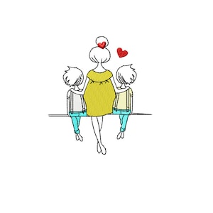 Mom and two son embroidery design mothers day embroidery design - 5 sizes Instant Download