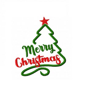 Merry christmas tree embroidery design - 5 sizes Instant Download