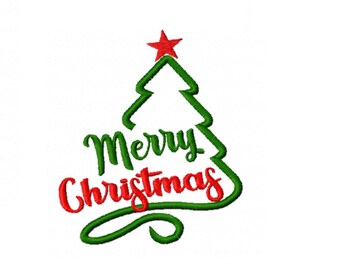 Merry christmas tree embroidery design - 5 sizes Instant Download