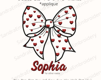Valentine Applique Bow Love heart Machine Embroidery Design Valentine embroidery file 6 Sizes Instant Download