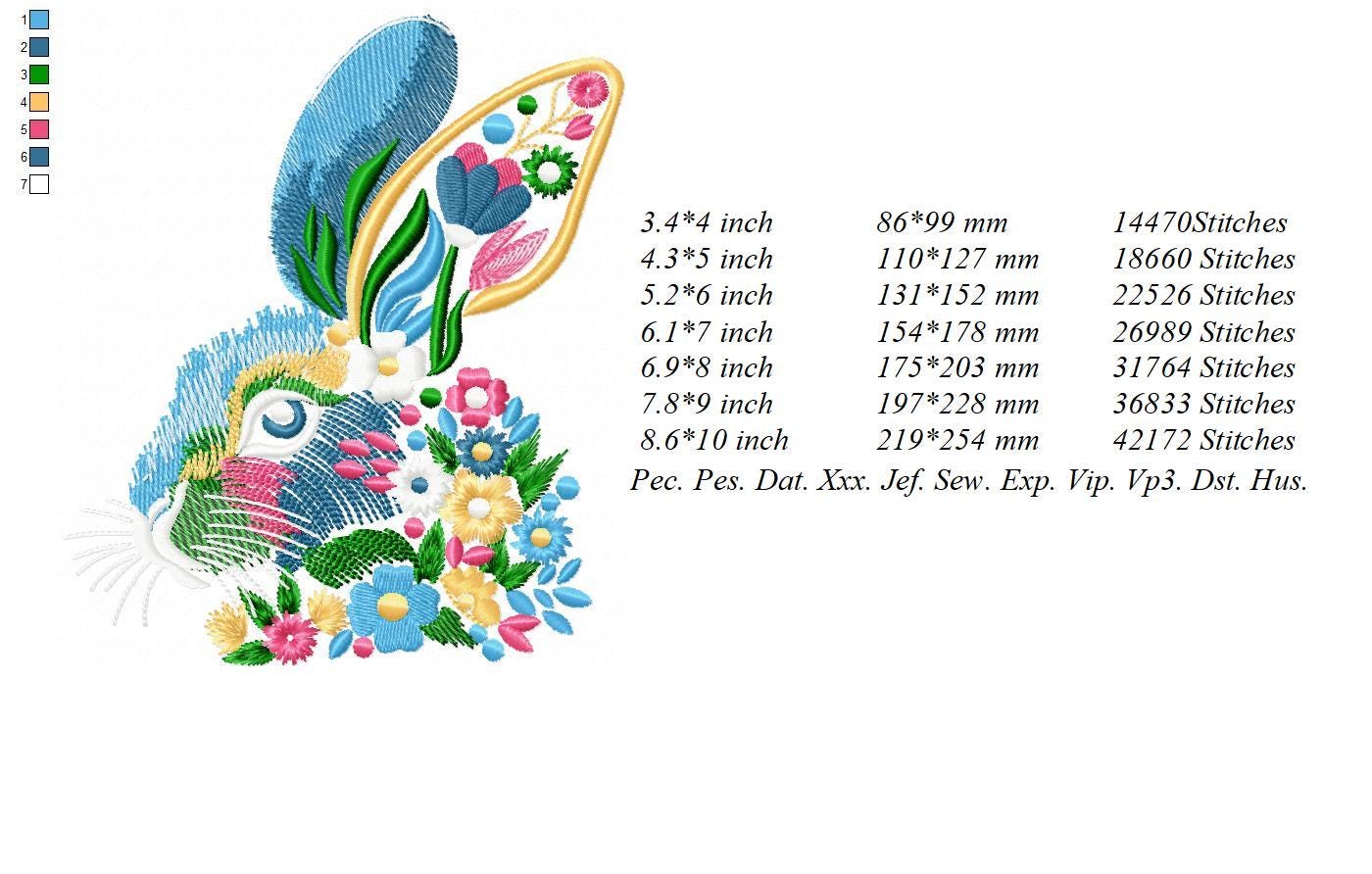 Floral Bunny Face Embroidery Design, Rabbit Embroidery Design, Easter ...
