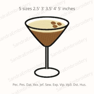 Espresso Martini Embroidery Design: Cocktail Glass Machine Embroidery (Instant Download