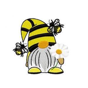 Gnome bee embroidery design - 4 sizes Instant Download