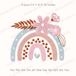 Rainbow embroidery design - kids embroidery design- cute embroidery design - floral embroidery design - 5 sizes Instant Download