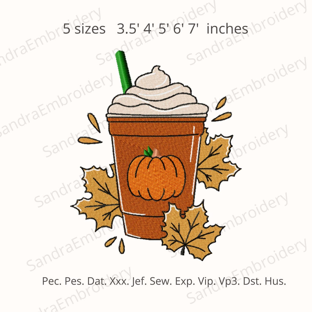 Coffee Latte Pumpkin Fall Embroidery Design - Fall Coffee Cup Stitch ...