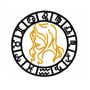 Zodiac sign Virgo embroidery design - 4 sizes Instant Download