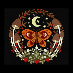 Butterfly and moon embroidery design - 6 sizes Instant Download