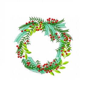 Wreath Merry Christmas embroidery design -4 sizes Instant Download