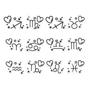 Zodiac signs embroidery design  Pack 12 designs  - 5 sizes Instant Download