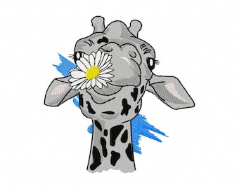 Giraffe chamomile embroidery design - 5 sizes Instant download